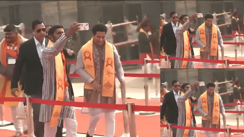 Picture of In the Ram Mandir Pran Pratishtha ceremony, the gathering of the legends of the sports world, the god of cricket Sachin Tendulkar-Ravindra Jadeja were present.