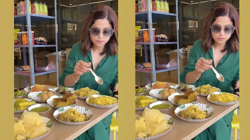 Picture of Shamita Shetty enjoyed the taste of Gujarati cuisine, happiness flooded her face