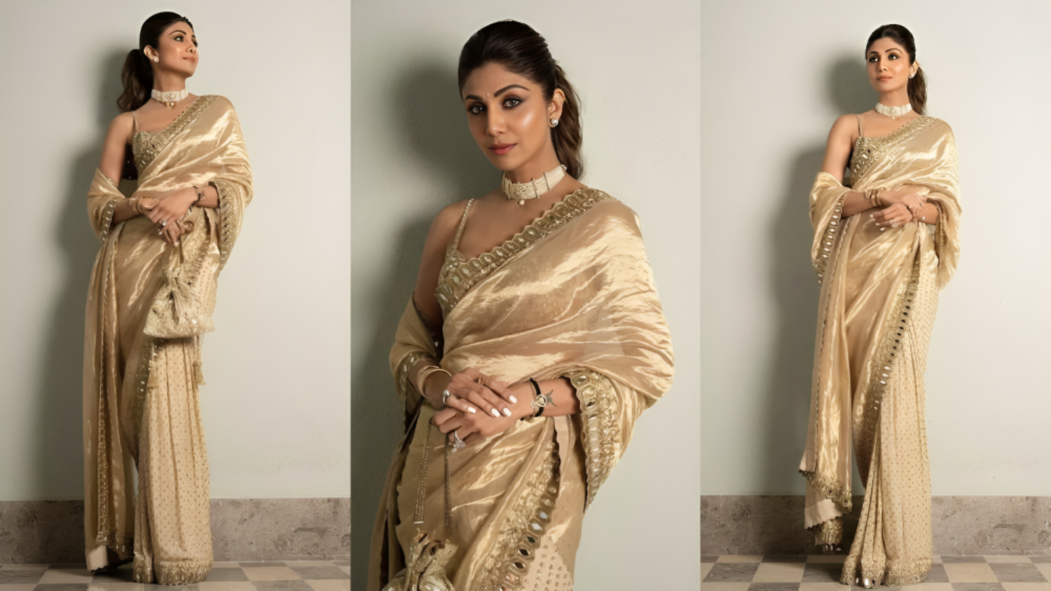 Picture of Shilpa Shetty created a sensation in golden saree, killer style was seen in the pictures