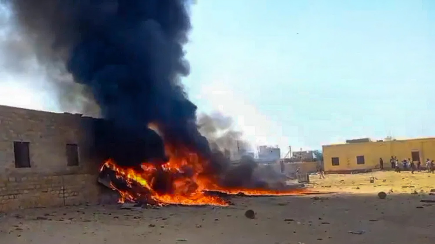 Picture of Air Force Tejas crash in Jaisalmer, fighter plane crashes in populated area, sparks fire