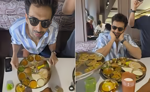 Picture of Karthik Aryan enjoyed a Gujarati thali during the promotion of 'Chandu Champion' in Ahmedabad, see what he ate - Video